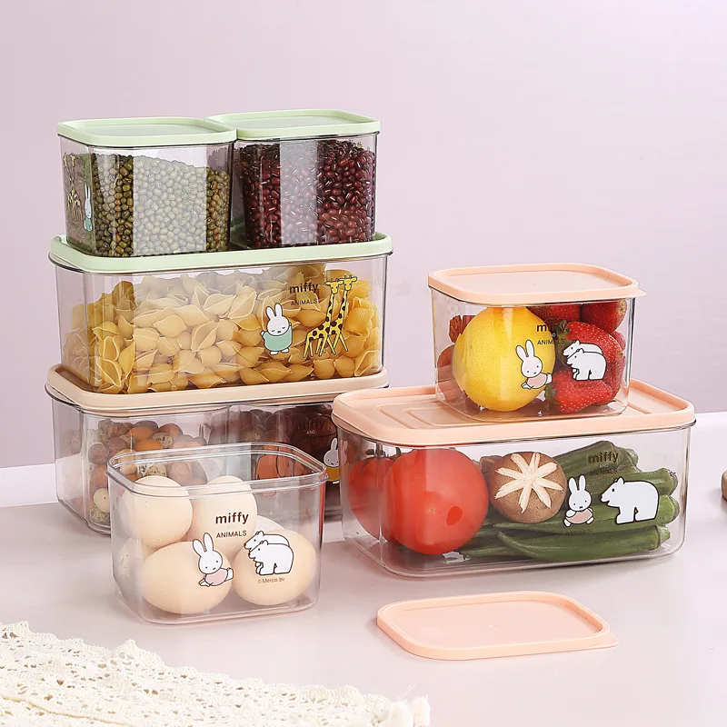 

Cartoon Miffy Fresh Preservation Box Refrigerator Transparent Storage Box Kitchen Home Travel Picnic Portable Organizing Box