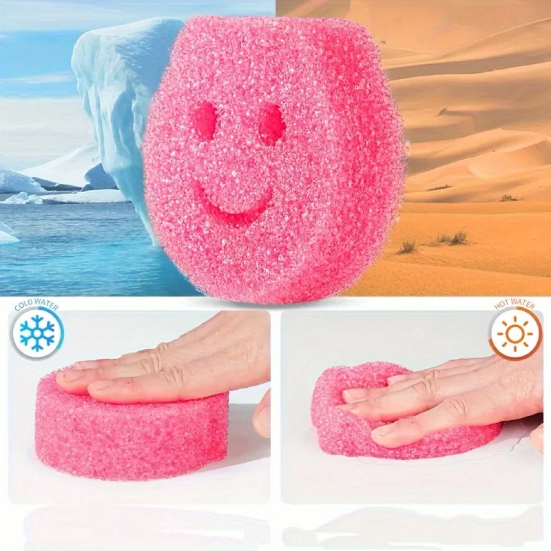 7pcs Smiley Face Temperature-Changing Cleaning Sponges，Colorful Kitchen Dishwashing Tools for Summer Grease Removal Cleaning