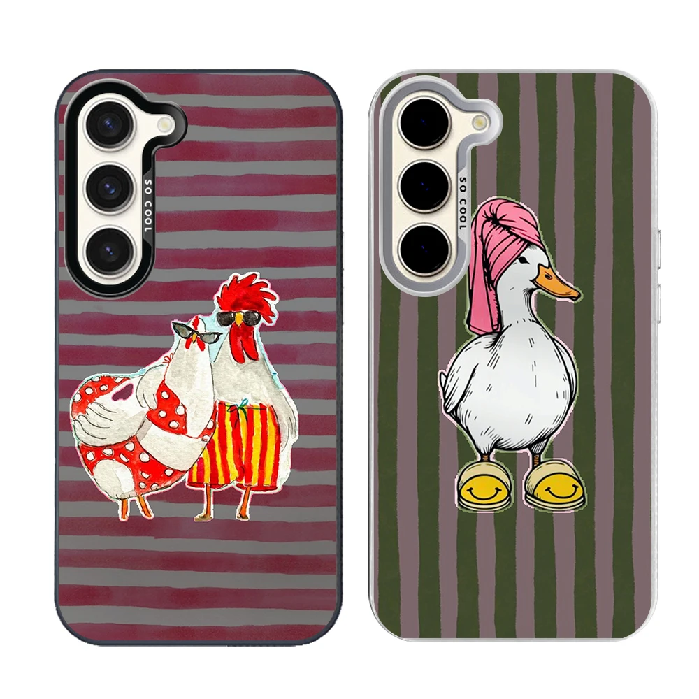 Phone Case for Samsung Galaxy S26 S25 S24 S23 S22 S21 S20 FE Ultra Plus Shockproof Grey Silvery Phone Cover Chickens Ducks Capas