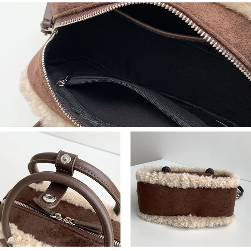 حقيبة يد نسائية جديدة للخريف والشتاء من جلد الغزال بتصميم كلاسيكي من القطيفة حقيبة كتف كروس بمقبض ناعم وسادة بسحاب