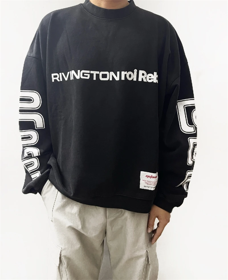 

RRR123 FW25 осень/зима новая винтажная уличная повседневная свободная хлопковая толстовка с круглым вырезом и принтом модная мужская толстовка