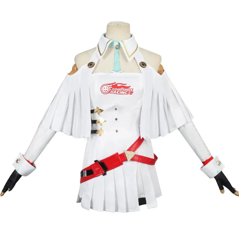 أنيمي سباق Mikuu تأثيري حلي Mikuu فستان أبيض قبعة عباءة الجوارب فتاة بدلة سباق هالوين موحدة كرنفال فستان الحفلات