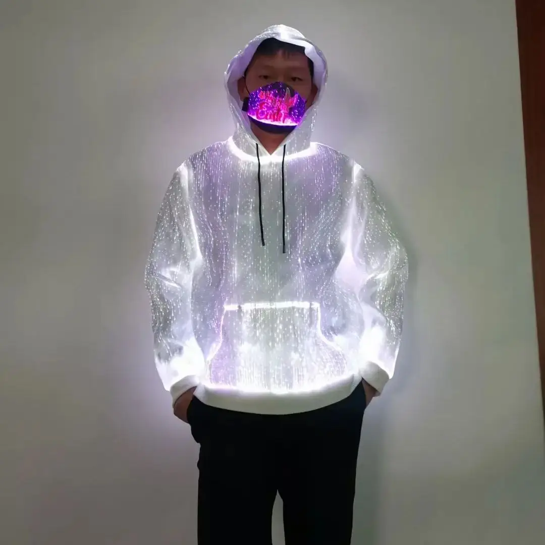 

LED Optic Fiber Costume Sleeveless Hoodie Stage Performance DJ Nightclub Party Vest with Mask