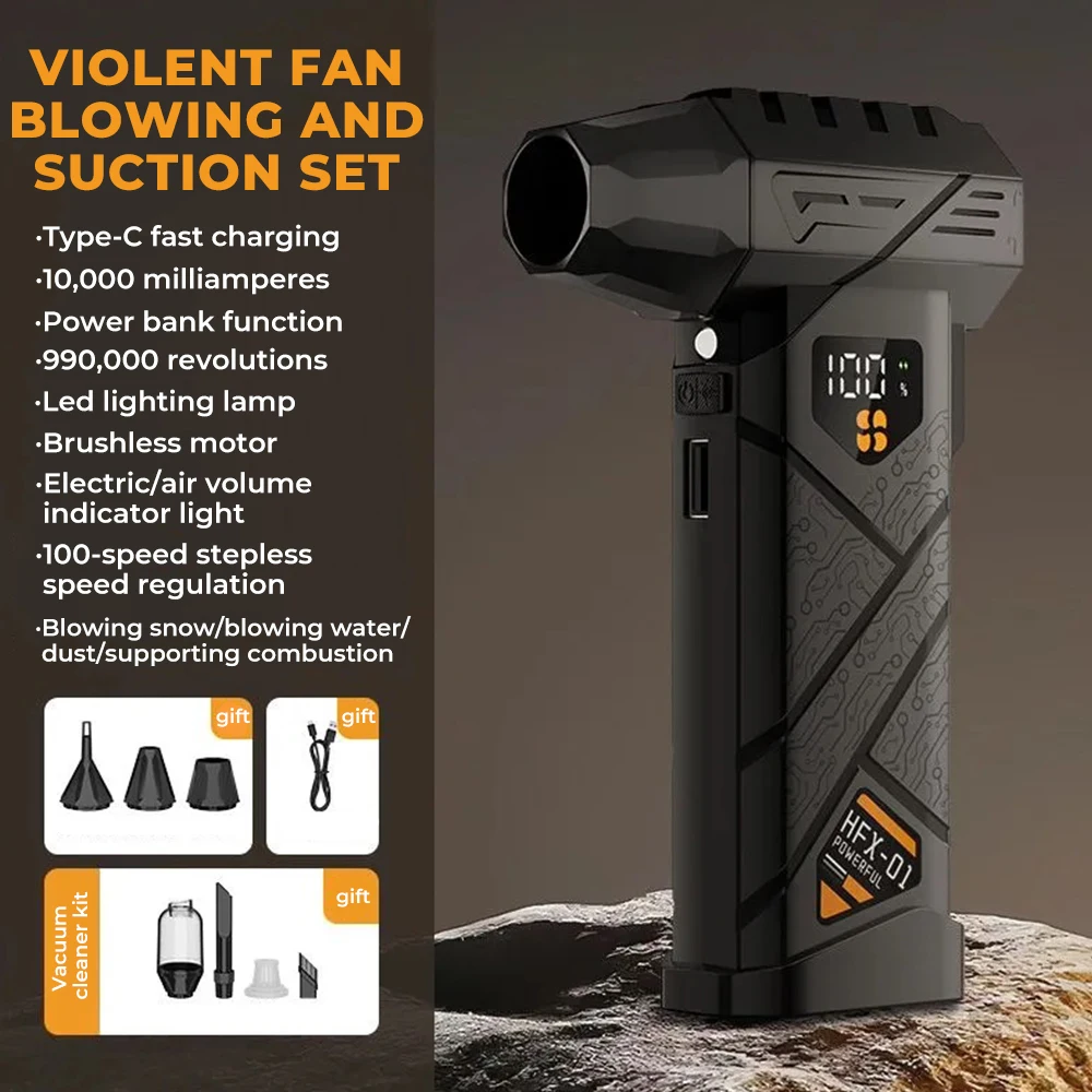Ventilador Turbo Jet de 10000mAh, soplador Turbo Jet ajustable de 4 velocidades, soplador de aire potente de 990000RPM, ventilador Turbo sin escobillas de 60 m/s, eliminación de polvo