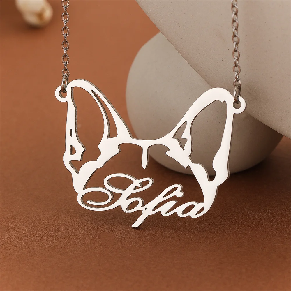 QIMING German Shepherd Custom Dog Ears Name Necklace For Women Men Stainless Steel Jewelry Pet Lover Gift