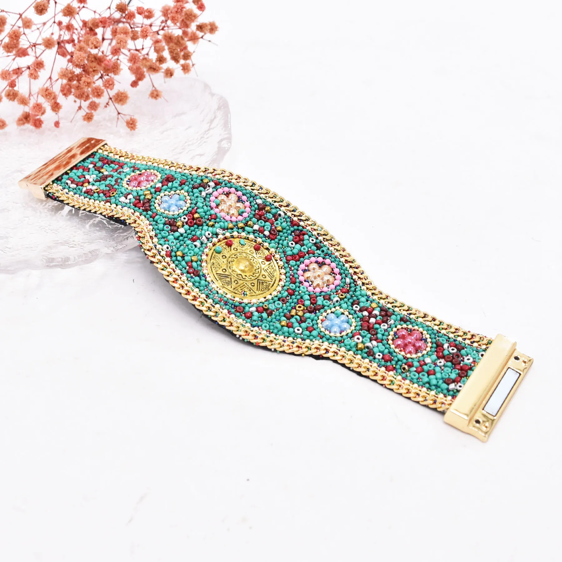 Ethnic Green Full Cover Rice Beads Gift Women Party Dress Bracelet Jewelry Accessories Fashion Design
