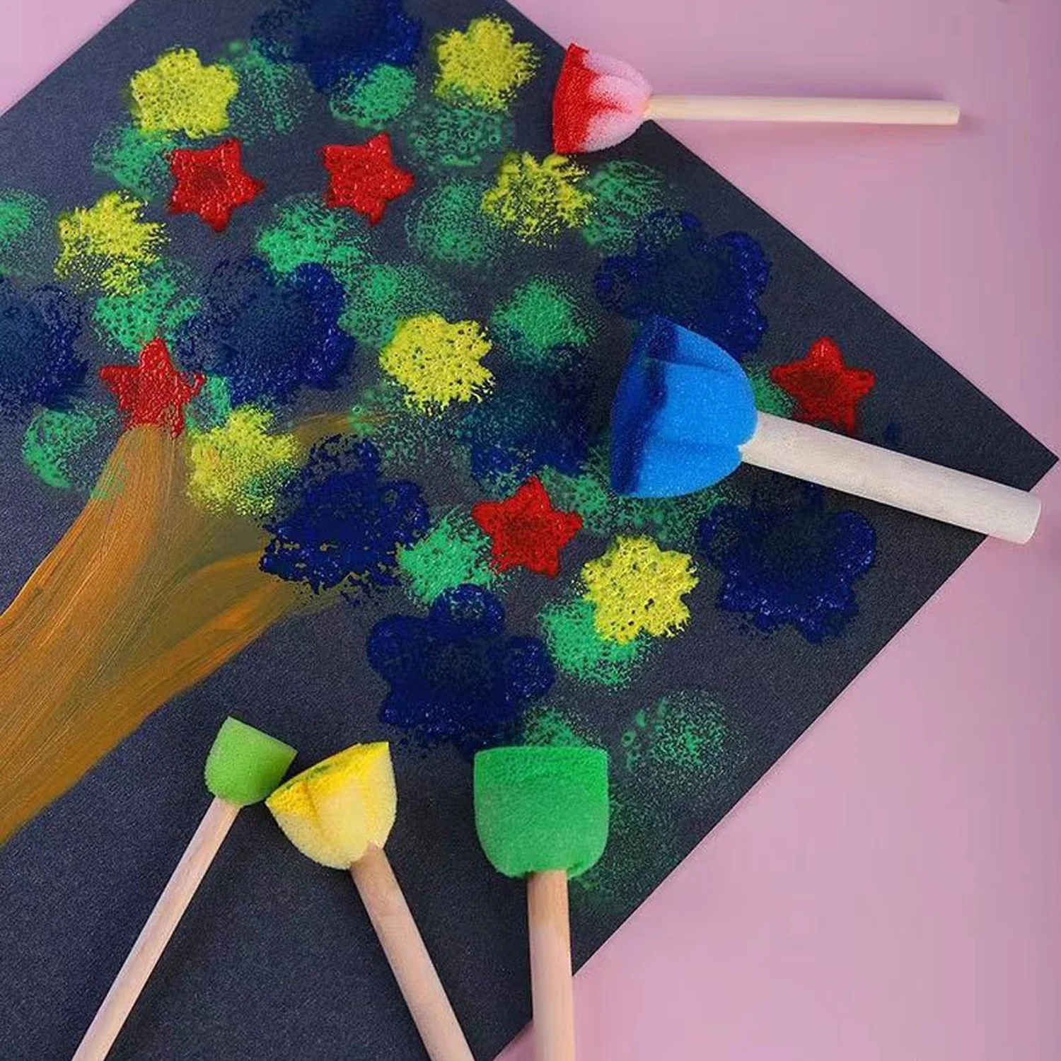 Kids Sponge Paint Brushes Set EVA Foam Roller Stamp Painting Tools for Toddlers DIY Crafts for Kindergarten Classroom