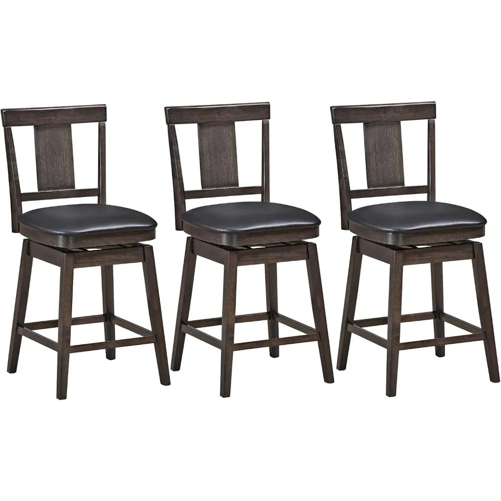 Sillas de café, asiento acolchado de cuero con altura de mostrador de madera, respaldo de listones individuales y patas de madera de caucho macizo, taburete tapizado, sillas de cafetería