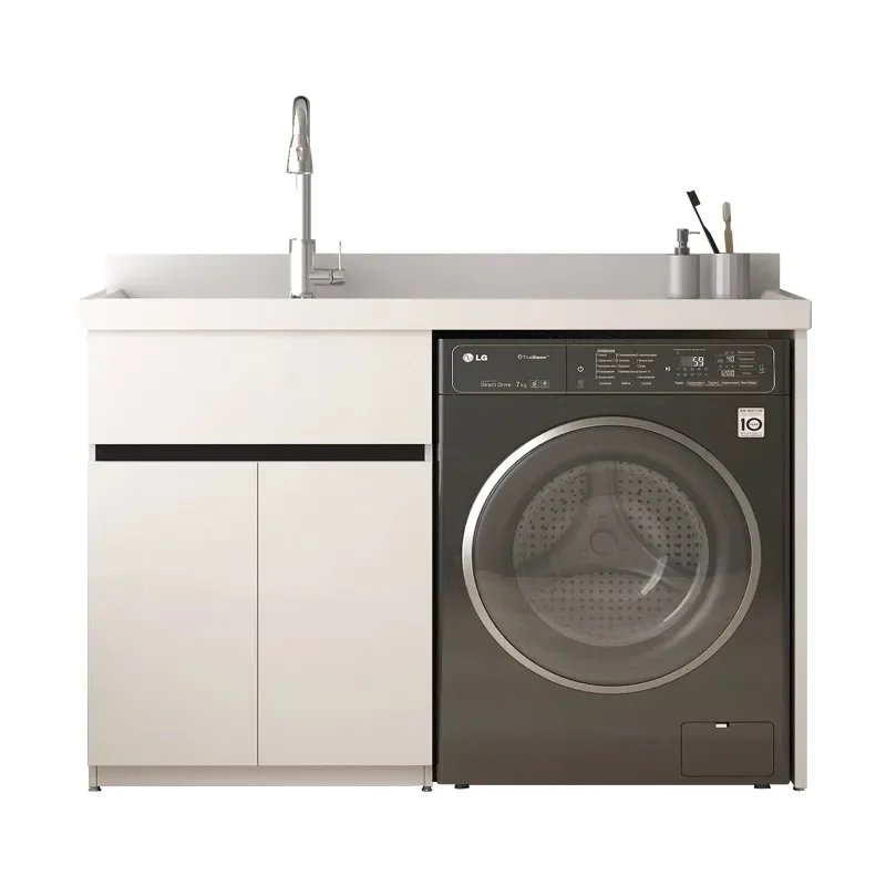 Custom Honeycomb Aluminum Laundry Cabinet with Sink and Washboard for Balcony Integrated Storage Solution Non Standard Size