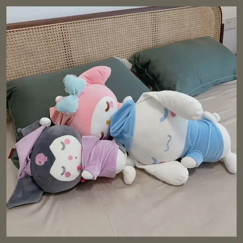 35cm Japan Kawaii Sanrio Plush Sleeping Doll Fluffy My Melody Kuromi Ragdoll Dol Home Decor Soft Stuffed Dolls Kid Toy Gifts