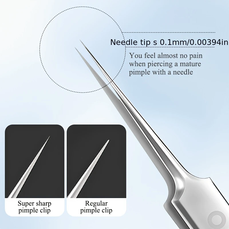 2Pcs Stainless Steel No.5 Cell Tweezers Precision Pointed Tip Tweezers for Blackhead Acne Removal Facial Skin Care