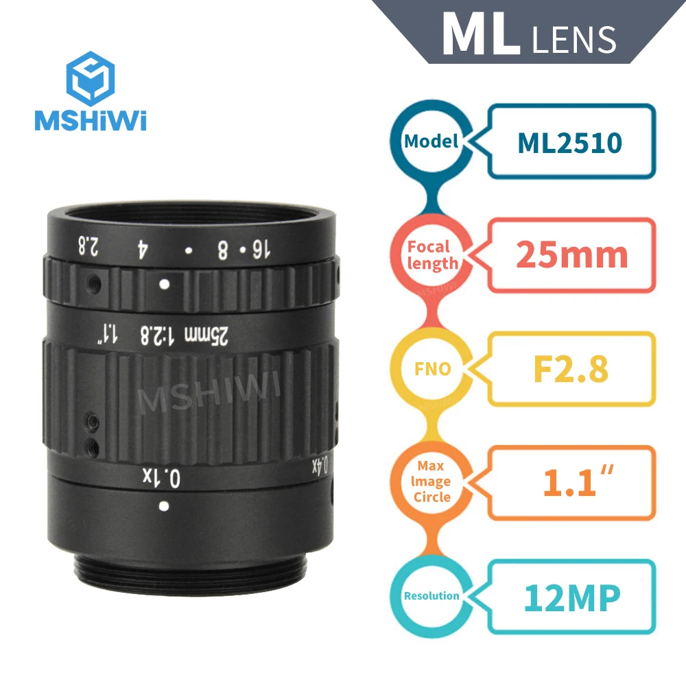 

12MP 25mm C Mount 1.1" F2.8 Fixed Manual Iris Lens Industrial Lenses for ITS Camera Machine Vision Cameras Surveillance Lens