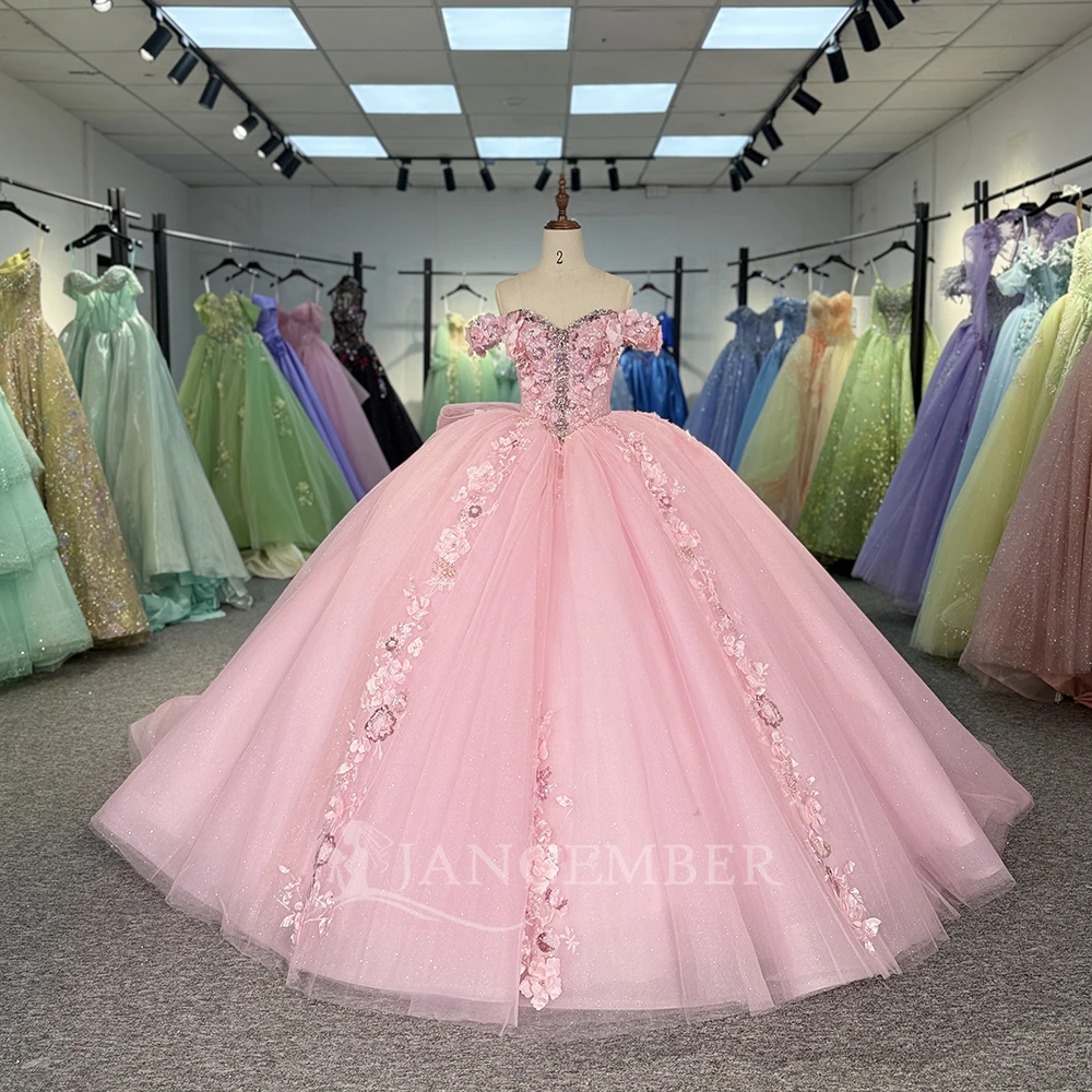 

Розовое платье Quinceanera по индивидуальному заказу, бальное платье с кружевной аппликацией и открытыми плечами, милое платье 16, Vestido 15 De Años, платья de 15 quinceañera