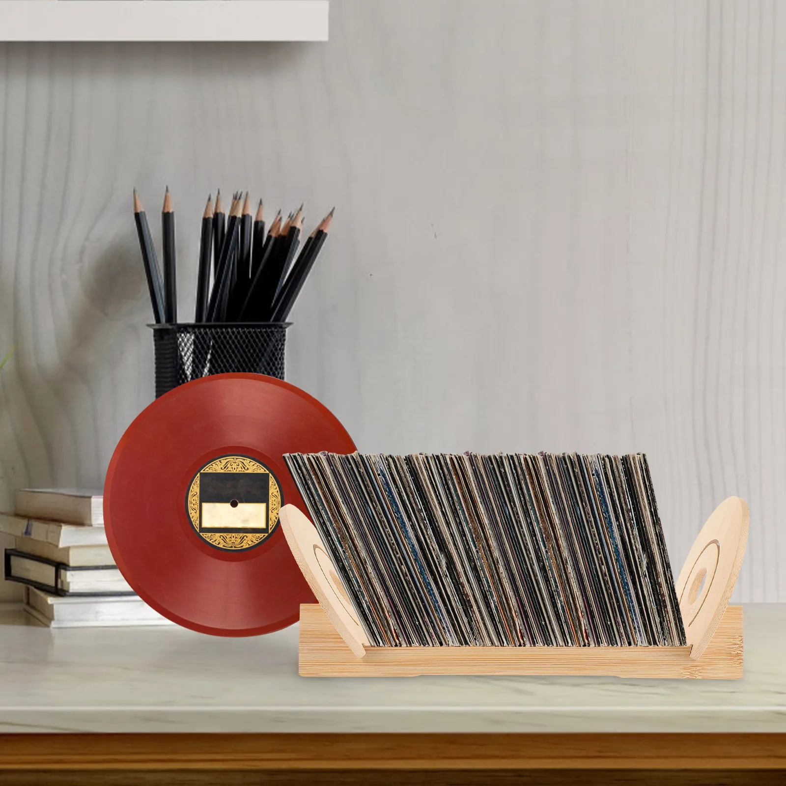 

CD Storage Rack Vinyl Holder Desk Organizer Magazine Wood Compact Record Holders