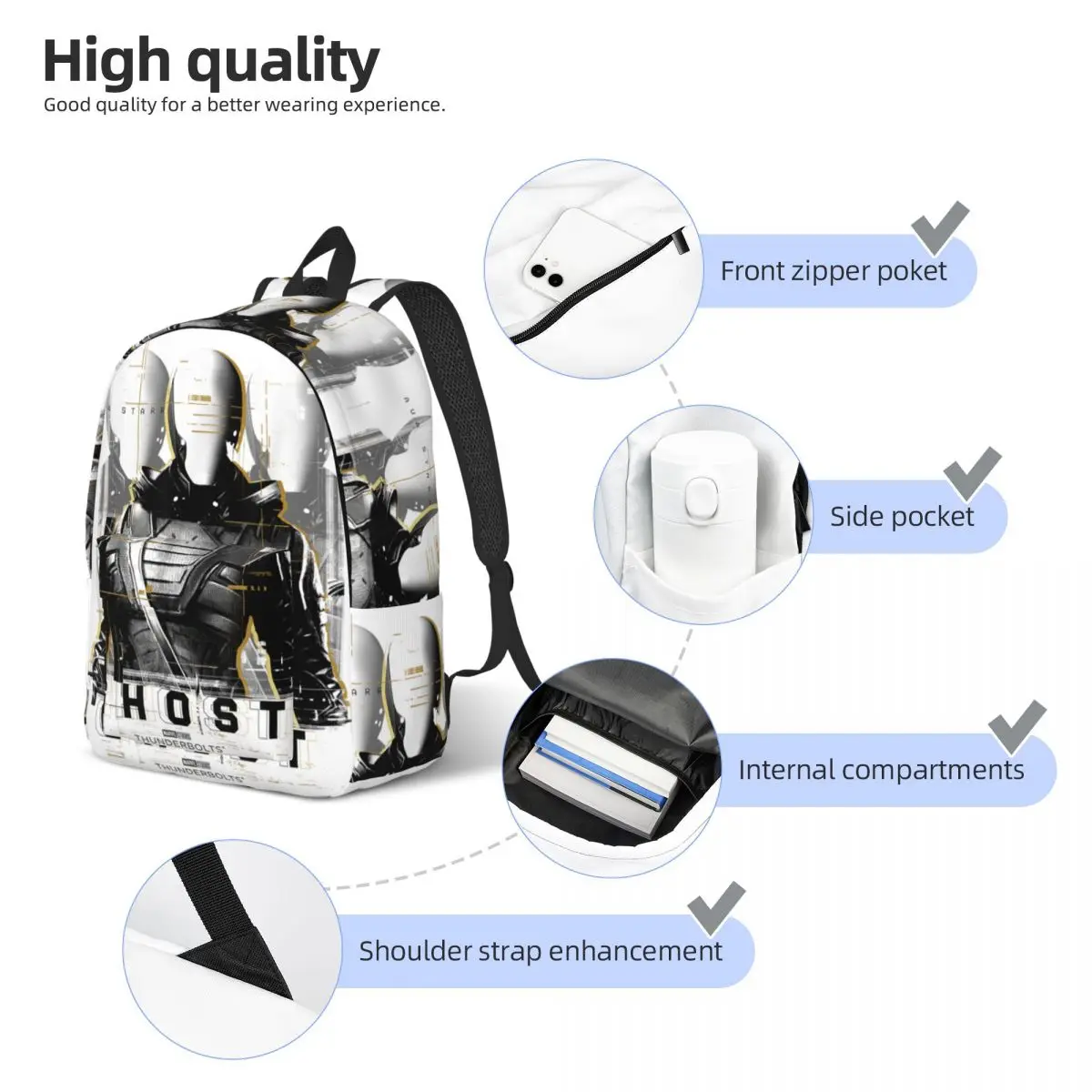 Zaino Thunderbolts Ava Starr Ghost Showcase per uomo donna moda scuola affari zainetto borsa a tracolla per computer portatile regalo