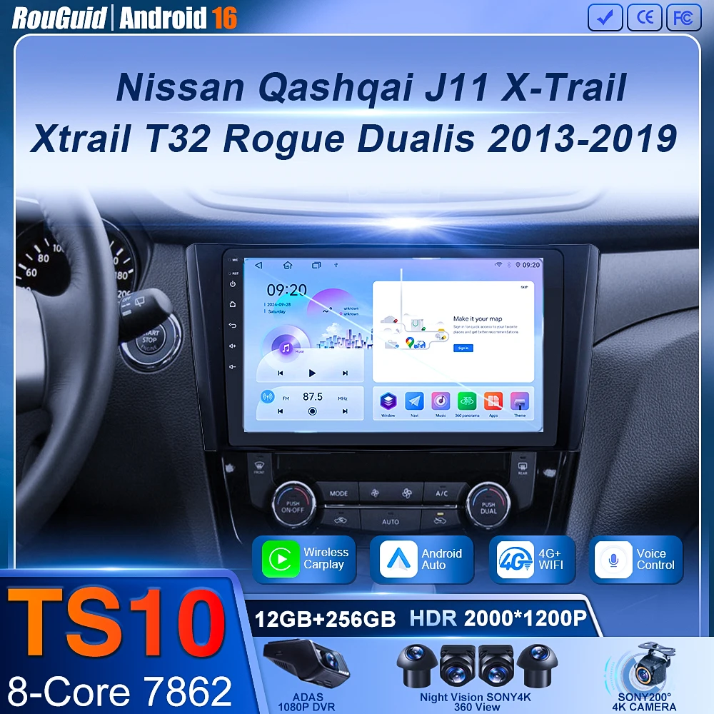 Reproductor de Radio de coche Android 16 para Nissan Qashqai J11 x-trail Xtrail T32 Rogue Dualis 2013-2019 Carplay AUTO 4G unidad principal WIFI