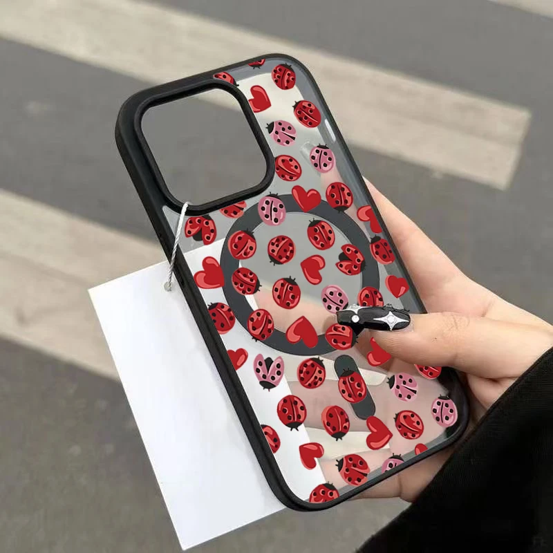 Marienkäfer-Liebesherz Transparente Handyhülle für iPhone 17 16 15 11 14 13 12 Pro Max Plus Hüllen 17Air für Magsafe Silikon Magnetische Abdeckung – Detail 3