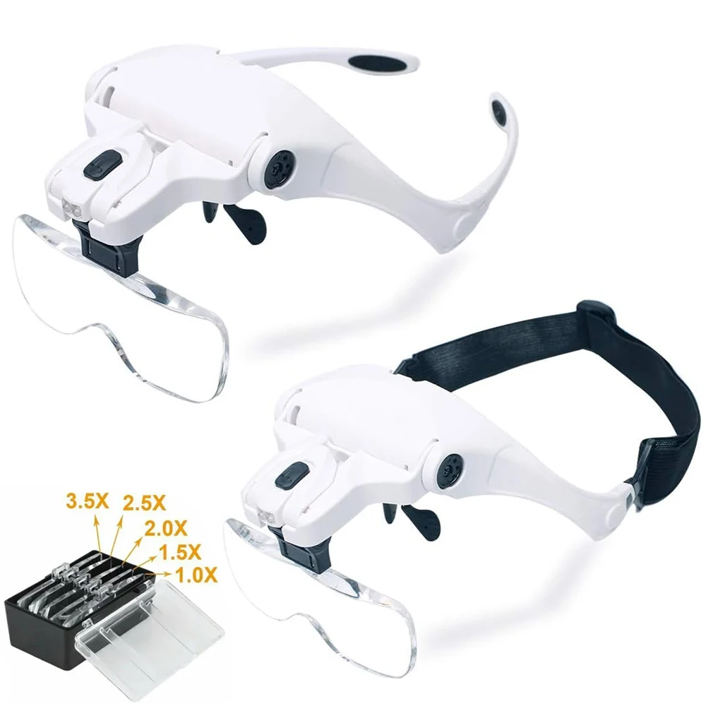 

Newest Magnifying Glasses LED Light Lamp Head Loupe Magnifier Jeweler Adjustable Lens Headband Eye Optical Glass Repair Tools
