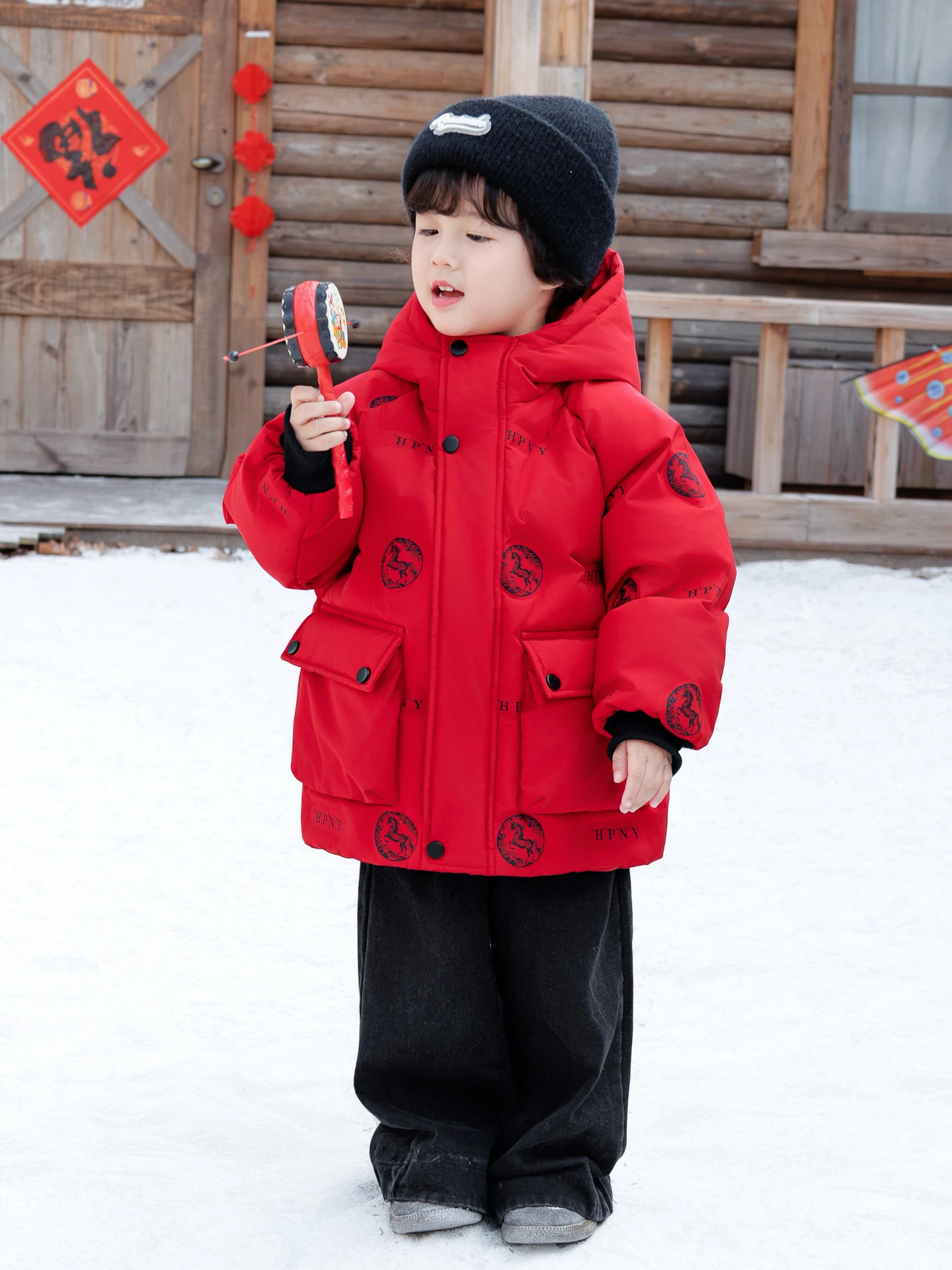 

Утепленная детская пуховая куртка для мальчиков, новая зимняя модель, красная, праздничная, из полиэфирного волокна, на молнии, для улицы