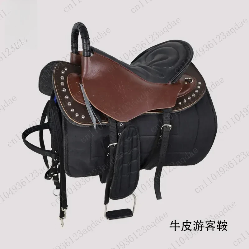 Cowhide Tourist Saddle Full Set of Accessories Riding Pony Rider Big Saddle Small  Equestrian Supplies Saddle