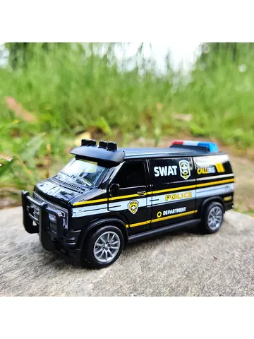 Van Police Car Model Simulation Alloy Toy Pull Back Car
