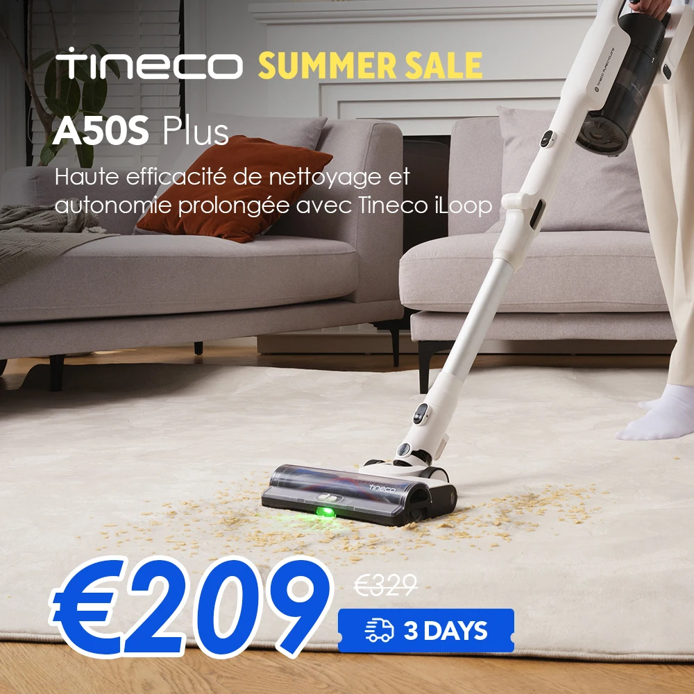 Tineco Pure One A50S Aspirateur Balai sans Fil, Aspiration 185W, 70 Min d’Autonomie, Réservoir Plus Large de 1L, Brosse Motorisée 3DSense, Technologie Dura-Cyclone, Vient à Bout des Gros débris