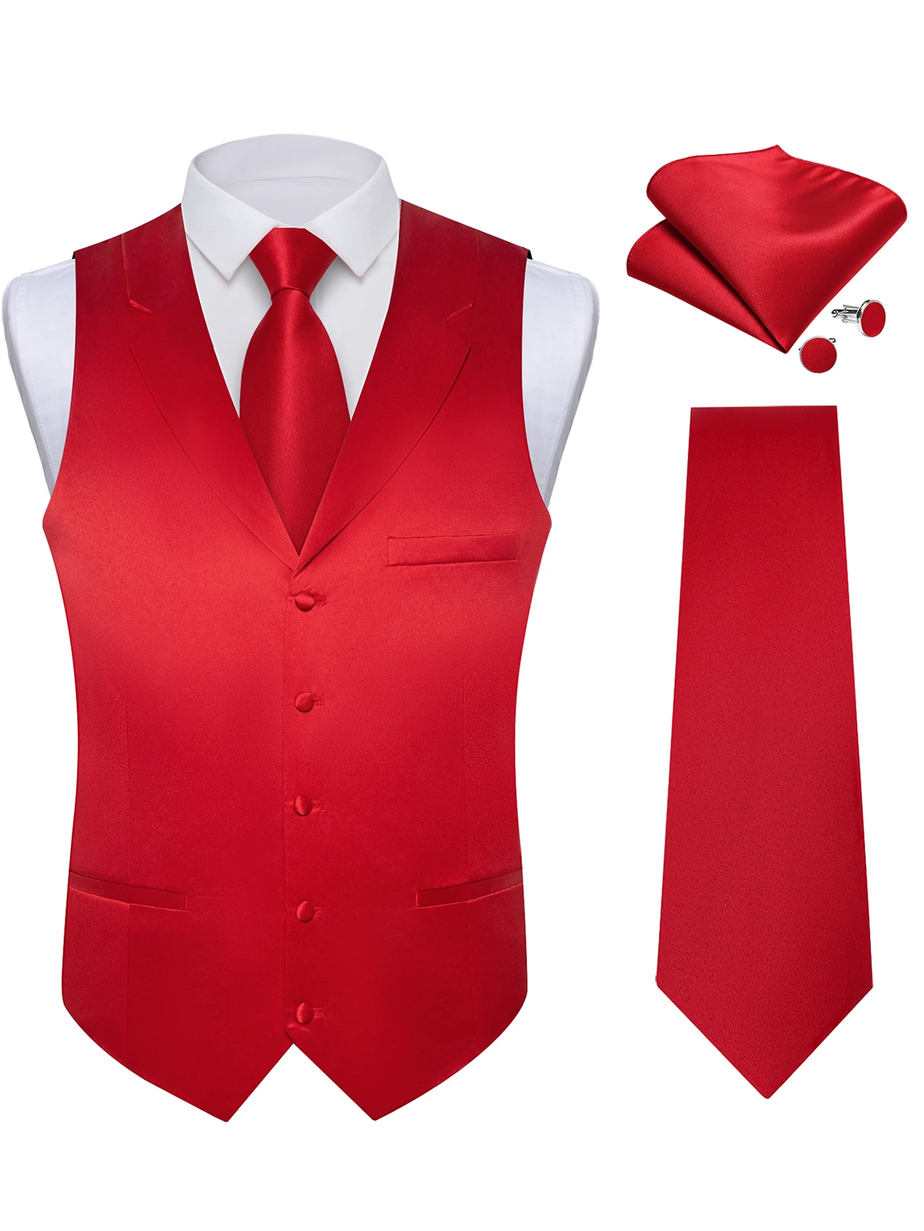 Formal Plain Solid Yellow Red Sky Blue Mens Vest Party Wedding Waistcoat Pocket Square Tie Suit Set
