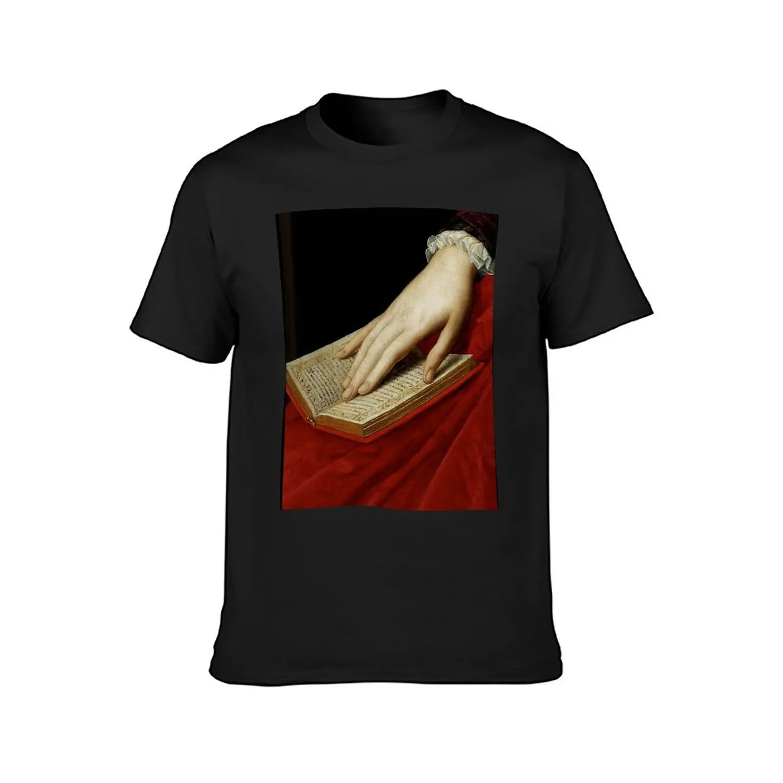 Renaissance old master cropped image, hand on book T-Shirt Aesthetic clothing summer top plus sizes funny t shirts for men