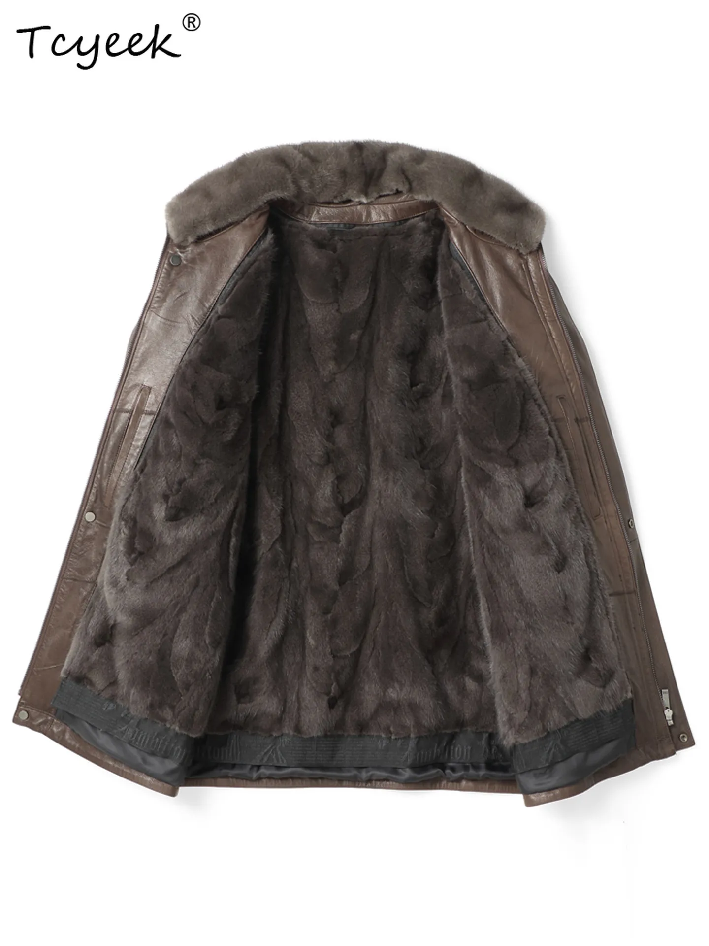 Tcyeek Top Layer Goatskin Mens Coats Mink Liner Detachable Winter Jacket Men Warm Real Fur Clothes Slim Fit Chic المنك رجالي