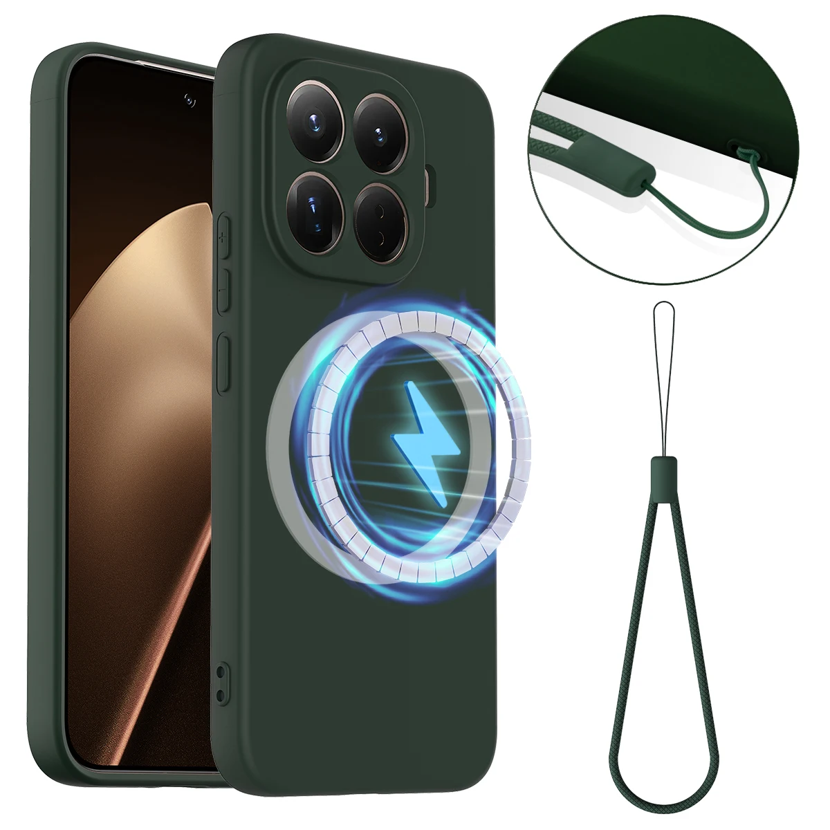 Wireless Charging Magnetic Soft Silicone Phone Case For Xiaomi 15T Pro Mi 14T Pro Mi 15 Pro, Fleece Magsafe Phone Cover Lanyard