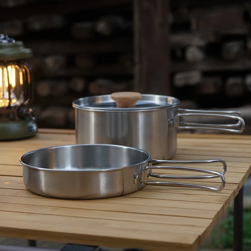 

Camping Pot Set 304 Stainless Steel Outdoor Cookware Kit Cooking Set Travel Tableware Tourism Hiking Picnic Equipment