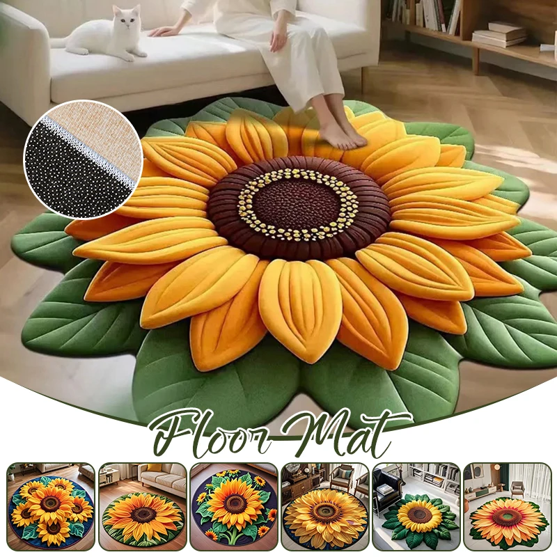 Flower Shaped Area Rug Non-Slip Elliptical Living Room Mat, Soft Plush Polyester Carpet for Coffee Table Entryway Modern Decor