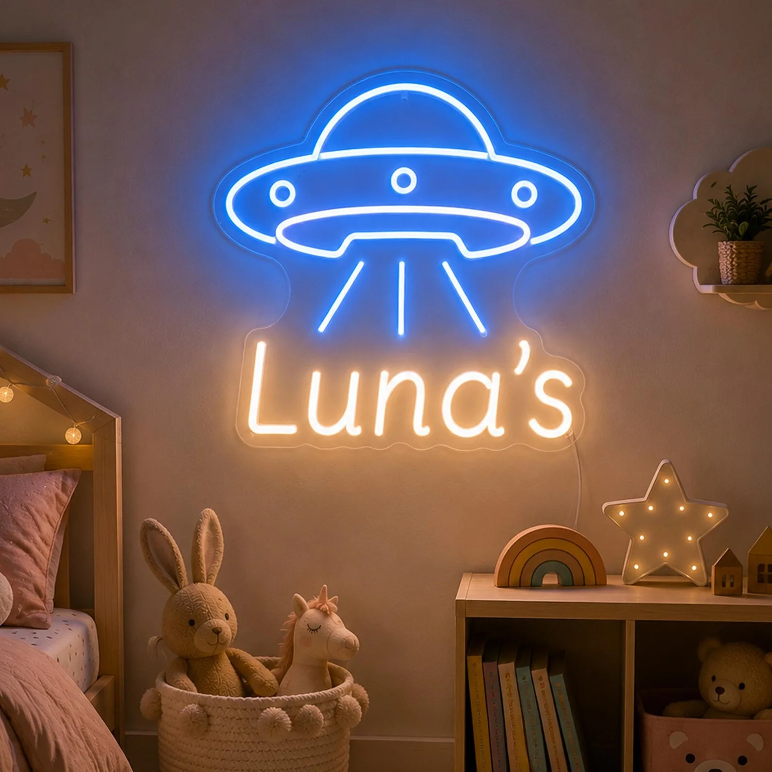 Custom UFO Neon Sign With Name,Galaxy LED Light Nursery Wall Decor,Alien Space Theme Room Decor,Space Bedroom,Gaming Room Decor