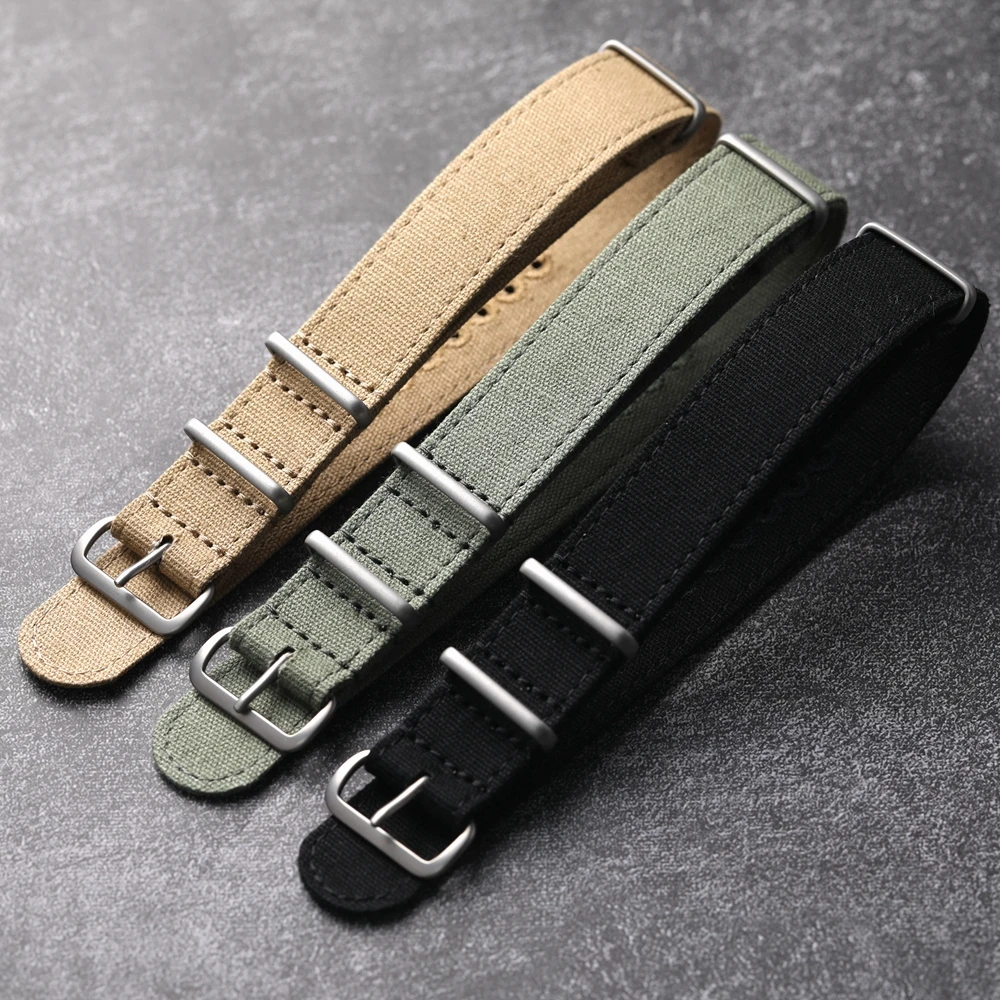 Handmade Pure Canvas Strap 20MM 22MM Black khaki Green Grey G10 Breathable Soft Vintage Strap Men Diving Watch Chain