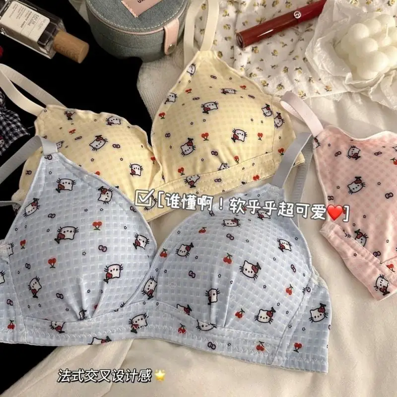 Sanrio Hello Kitty Pure Cotton Underwear Kawaii Anime Cartoon Print Soft Comfortable Small Size Bra Cute Girls Underwear