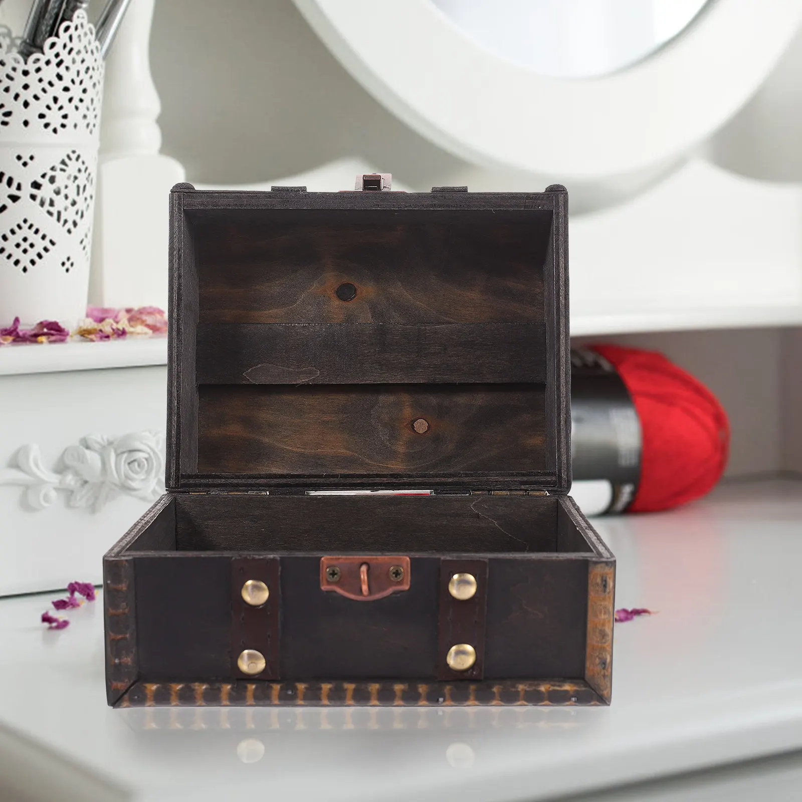 

Wooden Jewelry Box Vintage Lock Design Jewelry Organizer Case Large Capacity Protective Storage Sundries Box