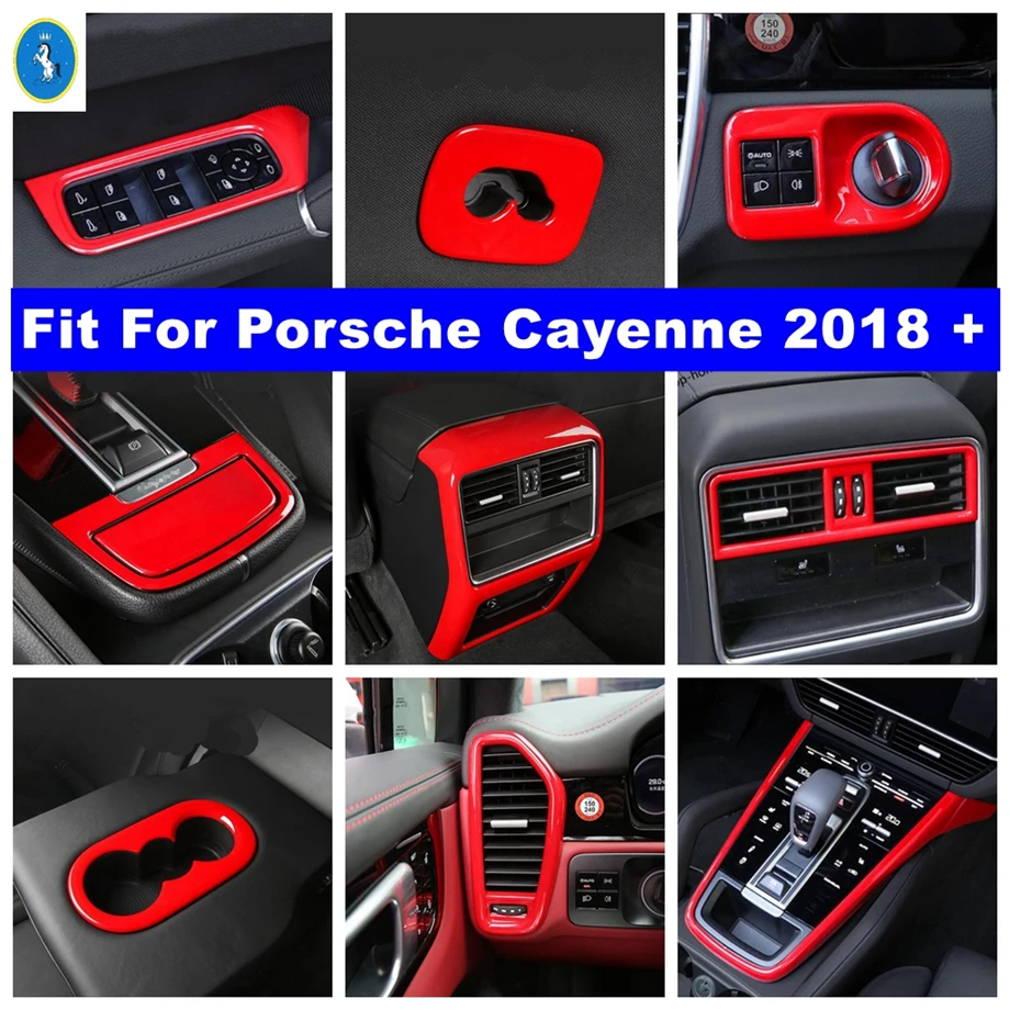 Dashboard Air AC / Lift Button / Cup Holder / Lights Control Panel Cover Trim For Porsche Cayenne 2018 - 2023 Red Accessories