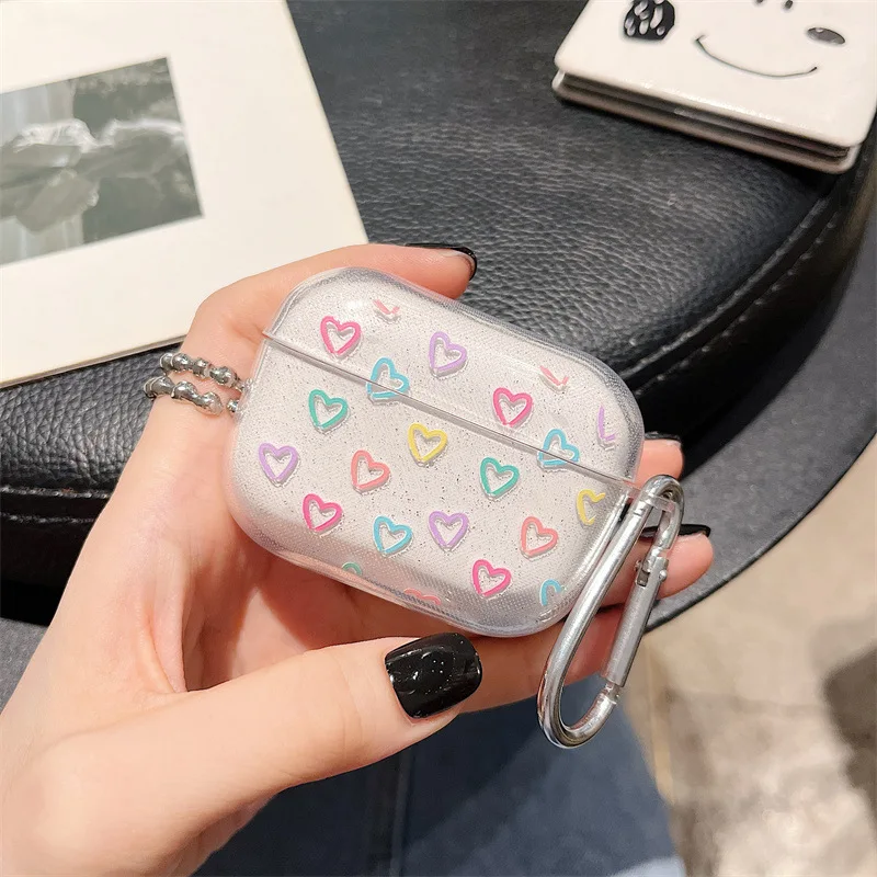 серія etui z różowym sercem do słuchawek Apple AirPods 1 2 3, etui Bling Glitter Floral Girls Cover do słuchawek AirPods Pro 2. Wireless Charging Box Keychain