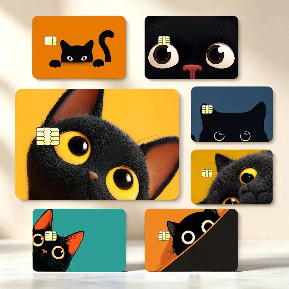 Funny Cartoon Black Cat Credit Card Stickers Skin For Bank Debit Decorative Protection Scratch-resistant Gift