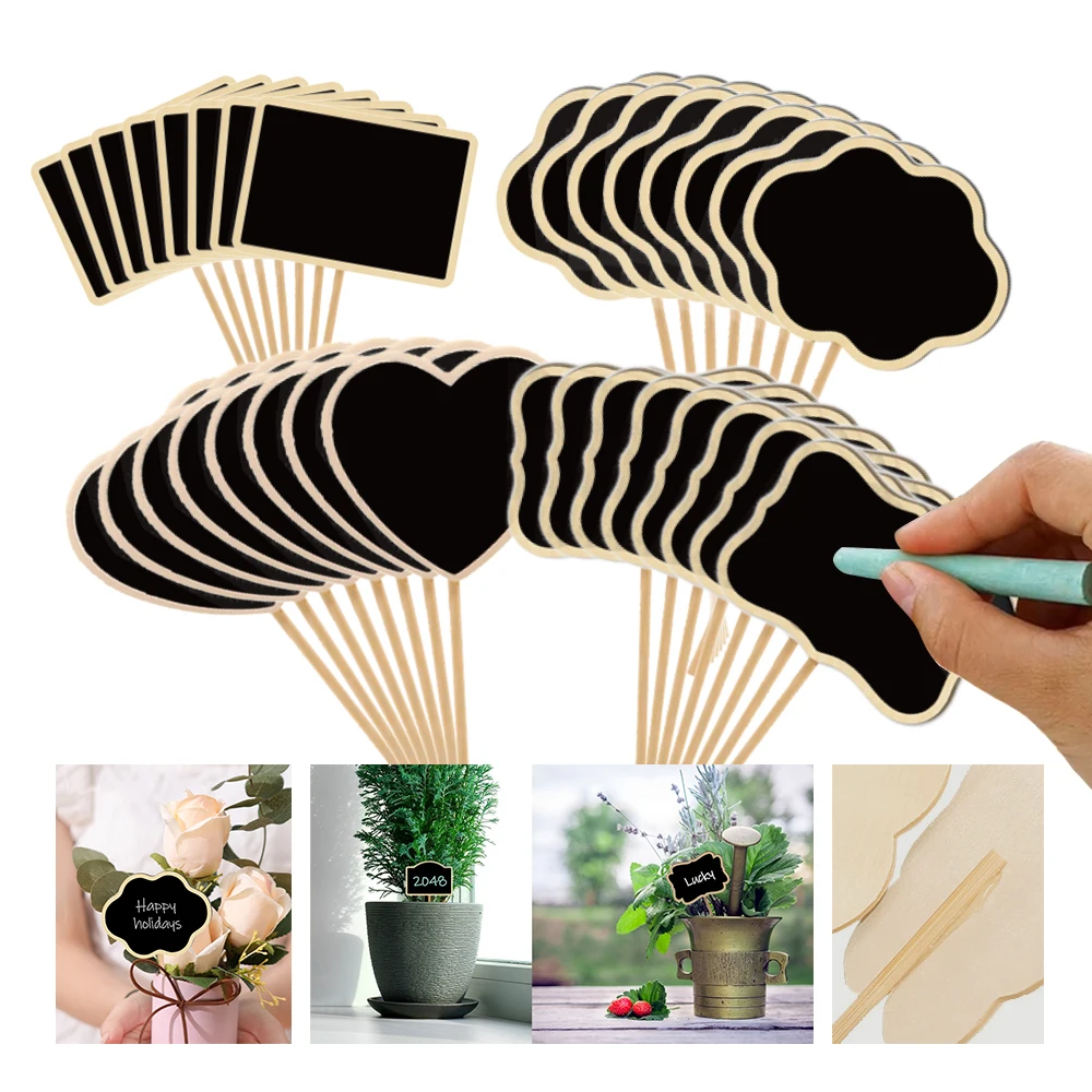 10PCS Wood Mini Chalkboard Sign with Stake Garden Plant Label Black Board Decorative Tag Seed Flower Pot Marker Environmentally