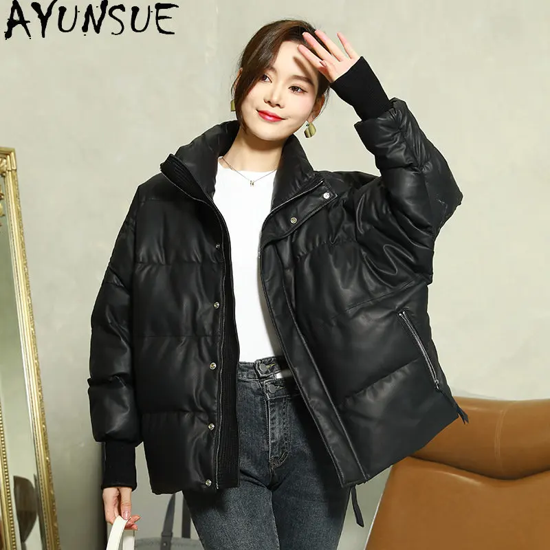 

AYUNSUE 100% Genuine Leather Jacket Women Warm Down Coats Loose Real Sheepskin Down Jackets Winter Outwears Jaqueta Feminina SGG