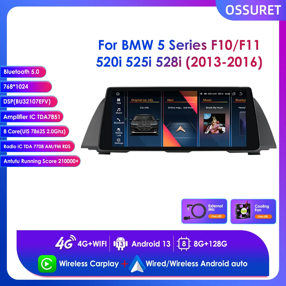 

10.25Inch for BMW 5 Series F10/F11 520i 525i 528i(2013-2016)NBT with Automotive Multimedia Support Wireless Carplay Android Auto