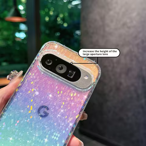 INS Glitter Bling Diamond Grid Gradient Color Wireless Charging Magnetic For Magsafe Case For Google Pixel 10 9 Pro XL 9A Cover