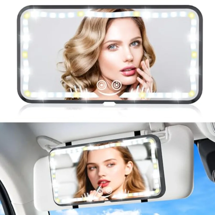 

【Spot goods】Car Sun Visor Vanity Mirror Car Makeup Mirror with 78 LEDs Dimmable Touch Control 3 Light Modes Universal Fit for C