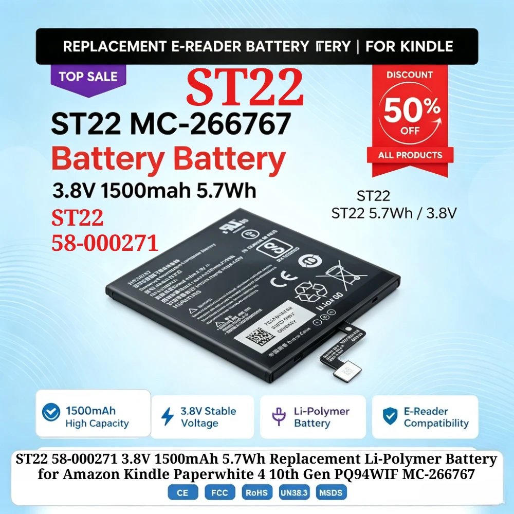 ST22 58-000271 3.8V 1500mAh 5.7Wh Replacement Li-Polymer Battery for Amazon Kindle Paperwhite 4 10th Gen PQ94WIF MC-266767