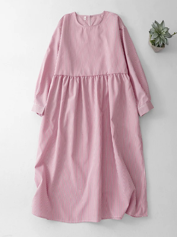 

Casual Style plus Size Women's Dress Striped Loose Fit Long Sleeve Mid-Length Casual Fashion plus Size Dresses