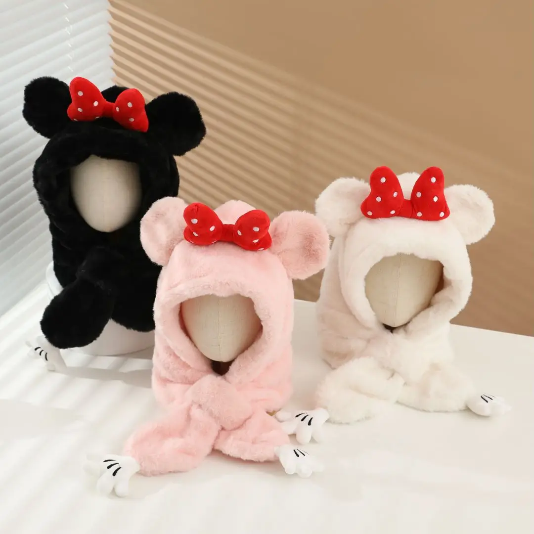 الشتاء الاطفال فتاة بنين ميني ماوس القبعات والأوشحة قفاز مجموعات سميكة الدافئة رقيق أفخم في الهواء الطلق مجموعة لحماية الأذن أغطية الرأس قبعات