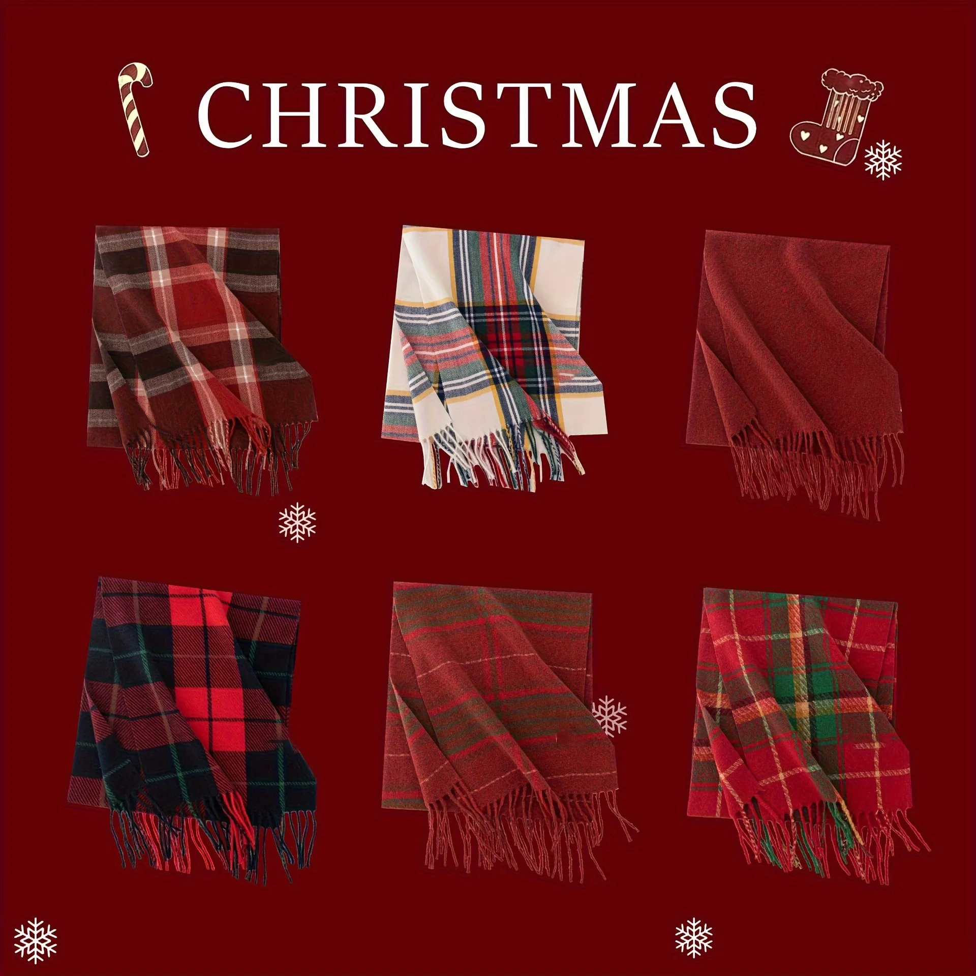 Christmas New Year\'s Gift Winter Keepwarm Scarf Fashion Lady Cold-proof Shawl Cashmere-like Plaid Scarf 2024 New