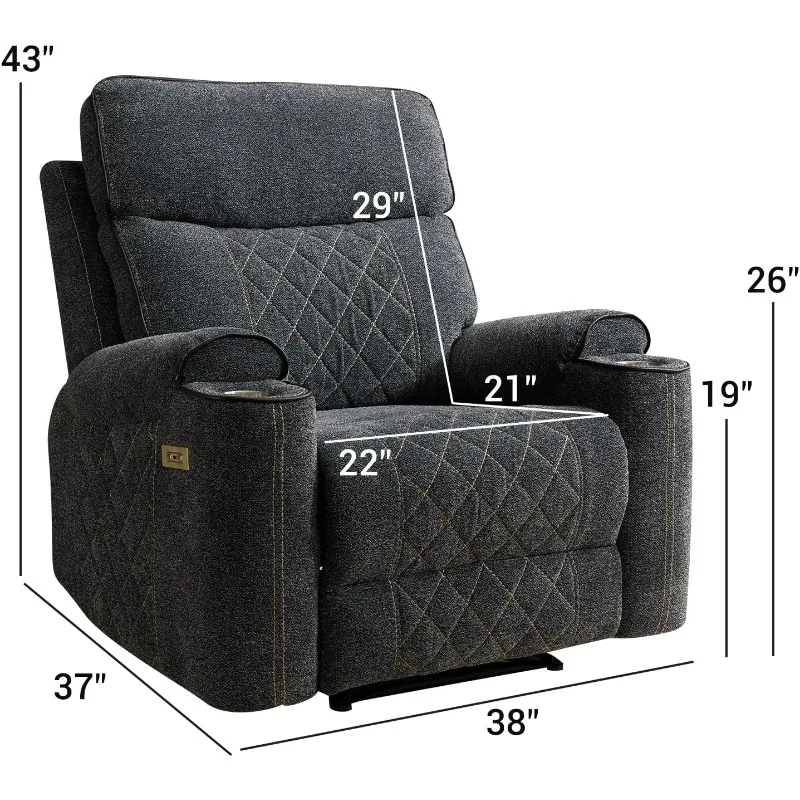 Classic Power Recliner Chair, Overstuffed Electric Recliners with Double Layer Backrest and Cup Holders, Comfy Reclining