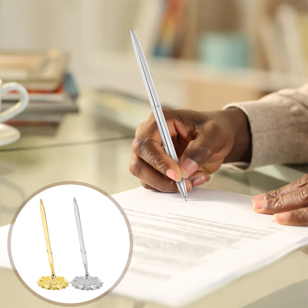 

2Pcs Business Signature Pen Set Luxury Metal Ballpoint Pens Office Desk Stand Wedding Guestbook Signing Pens Stylish Writing Pen